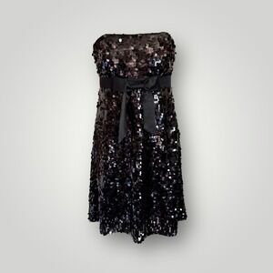Betsey Jonson Sz 6 Black Large Sequin and Satin Bow Tie Empire Waist Party Dress